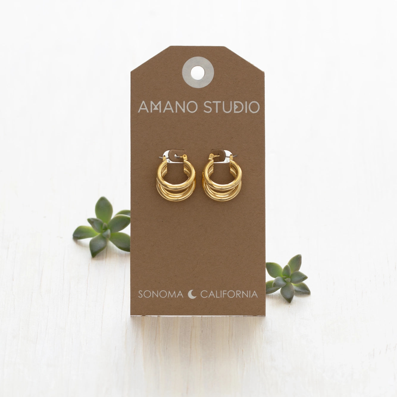 Vintage Style Triple Hoop Earrings in Gold
