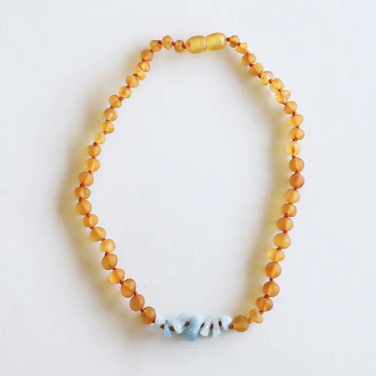 Raw Honey Baltic Amber + Aquamarine Necklace
