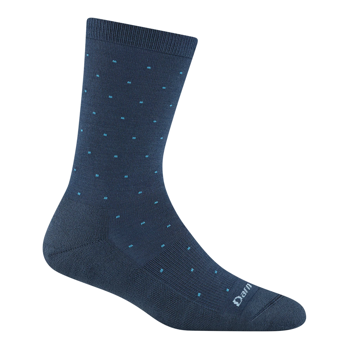 Navy sock with small white dots on a white background