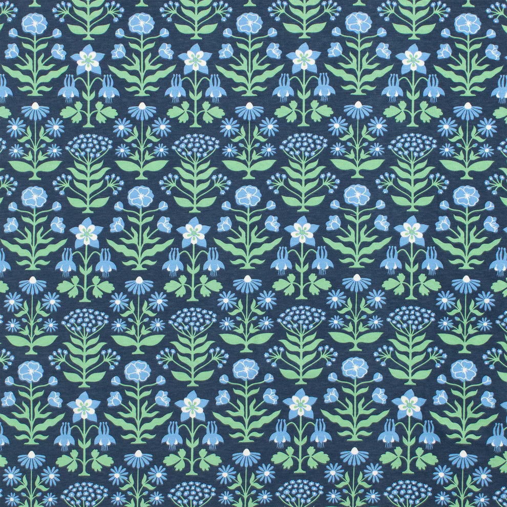 Winter Water Factory | French Terry Blanket in Blockprint Floral Blue & Green