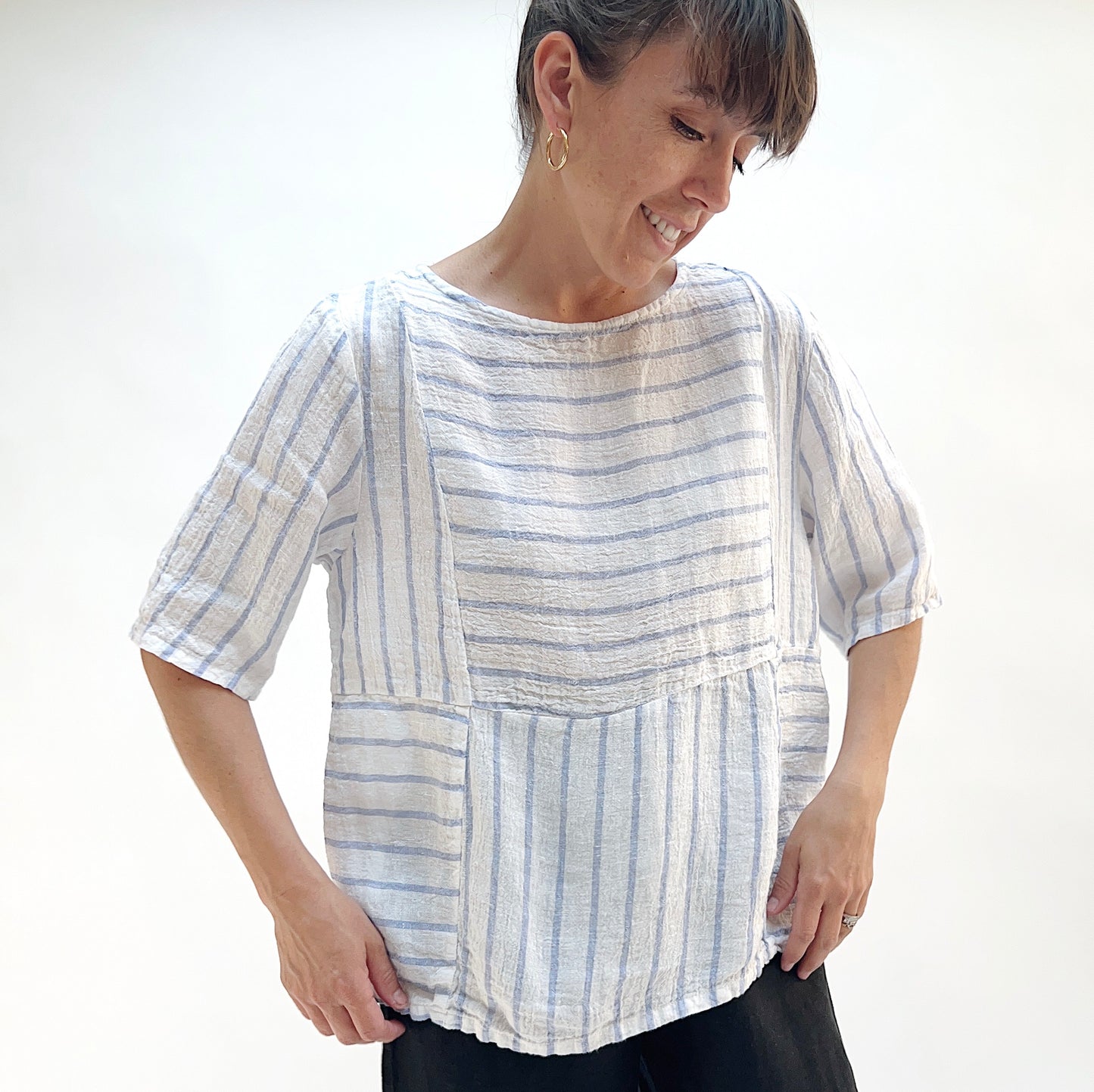 Seamed Boxy Striped Top in Laundered