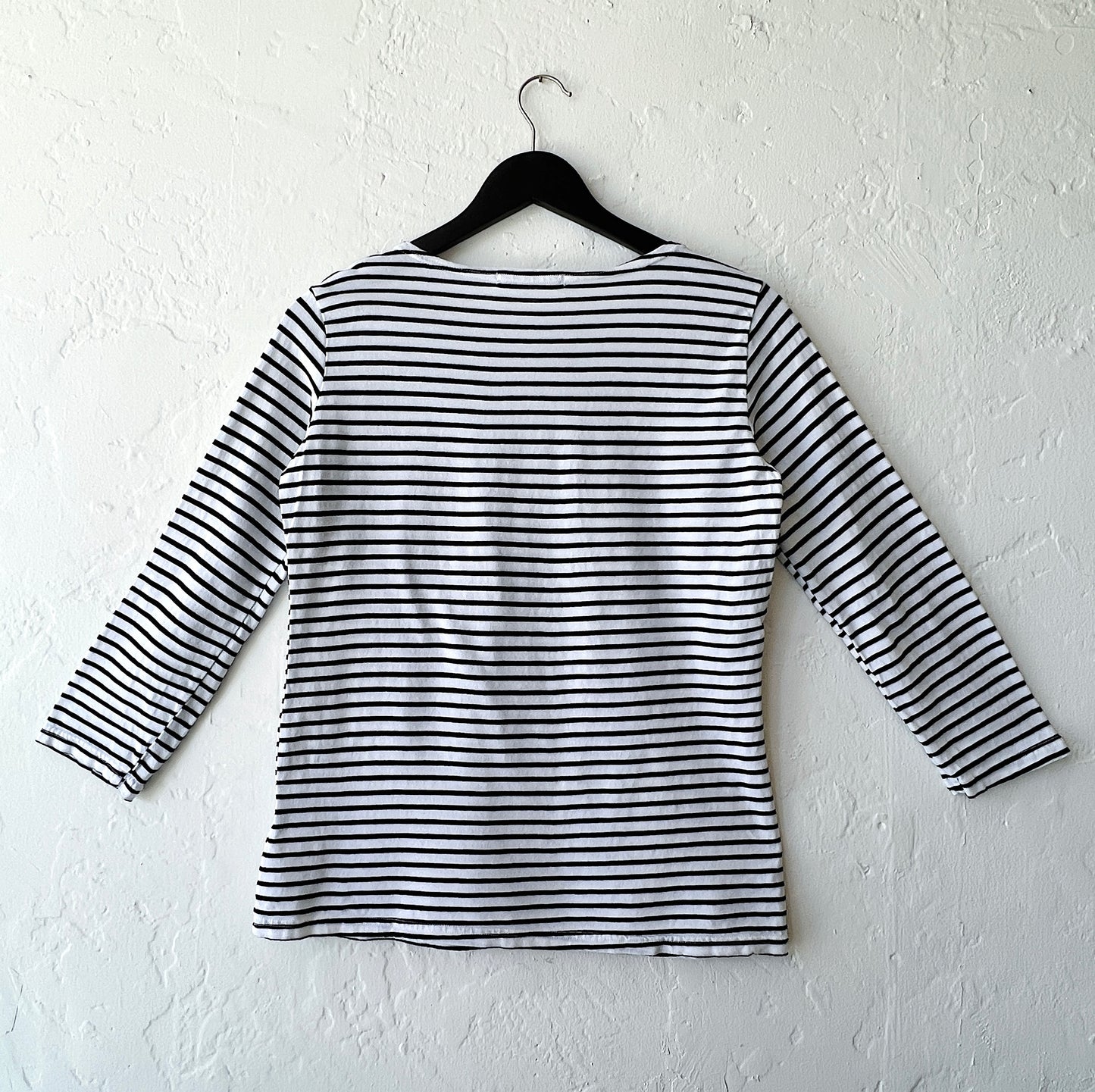 3/4 Sleeve Boatneck Tee Shirt in White Stripes