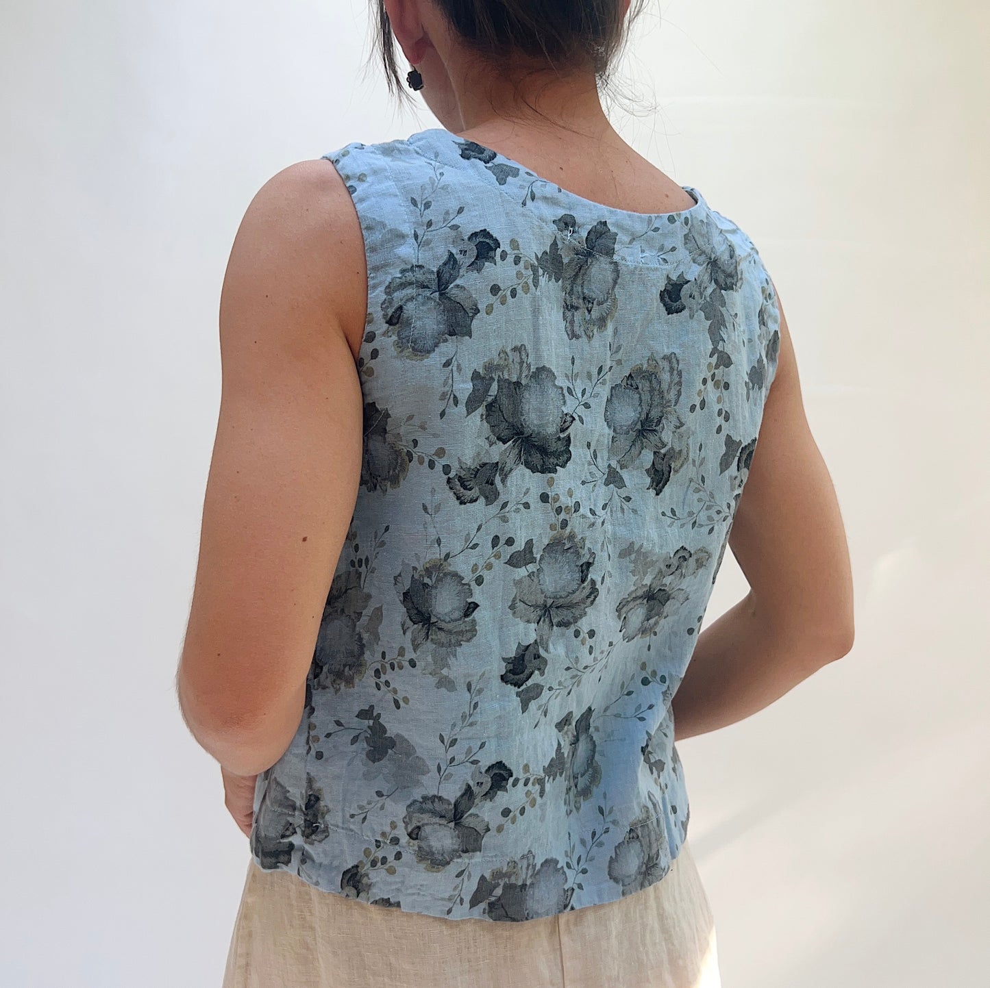 Linen Boxy Tank in Bellflower Leoni Floral Print
