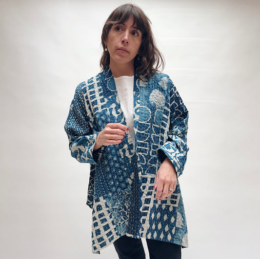 One Size Reversible Patchwork Jacket in Indigo