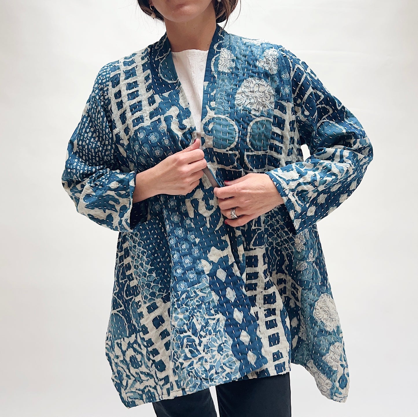One Size Reversible Patchwork Jacket in Indigo