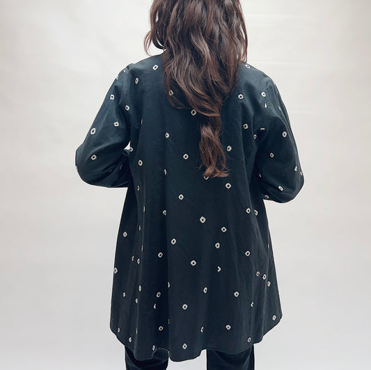 One Size Reversible Patchwork Jacket in Black Shibori & Tagai Curves