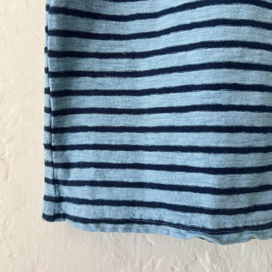 Mock Boatneck Tee in Bellflower & Navy Stripe