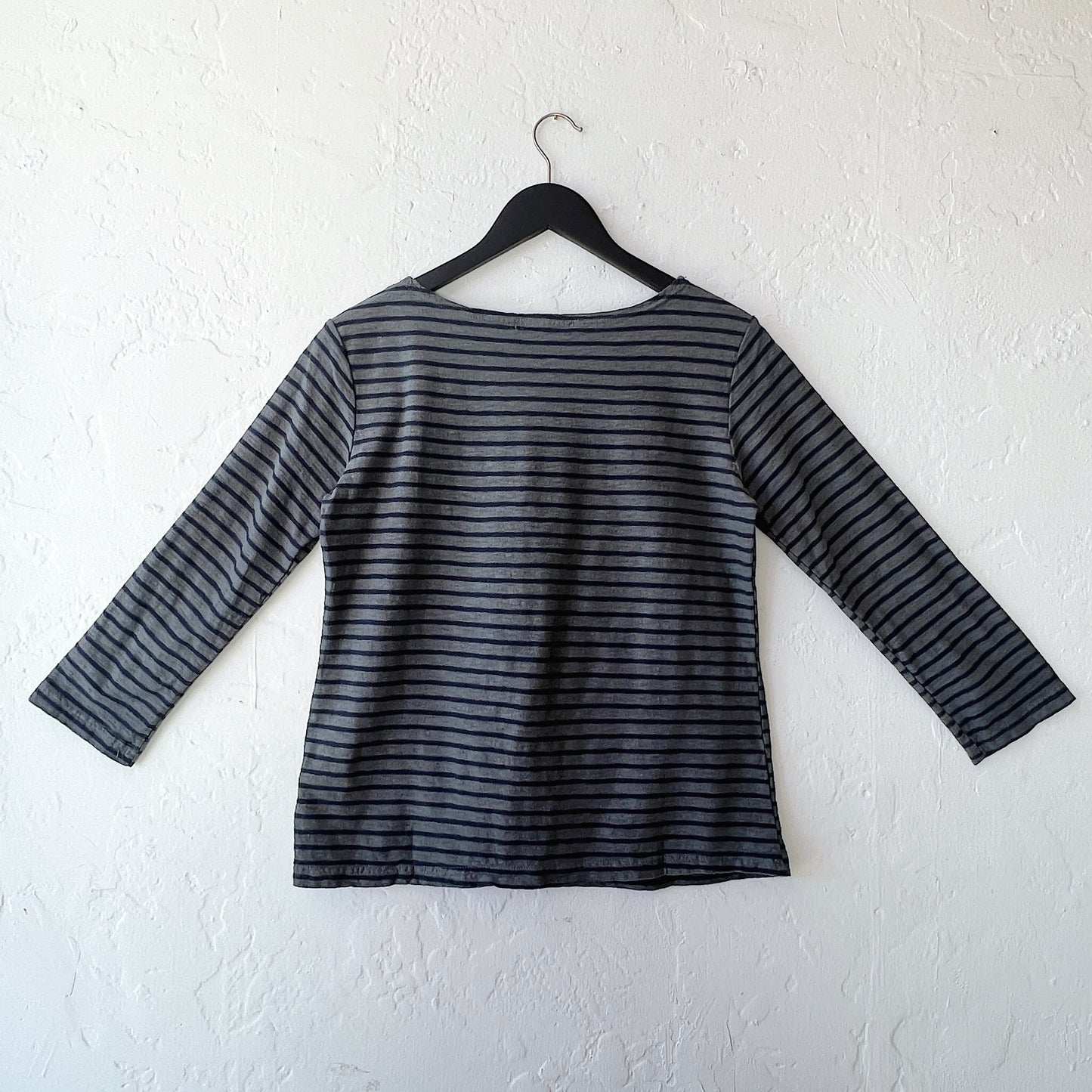 3/4 Sleeve Boatneck Top in Anthracite & Navy Stripe