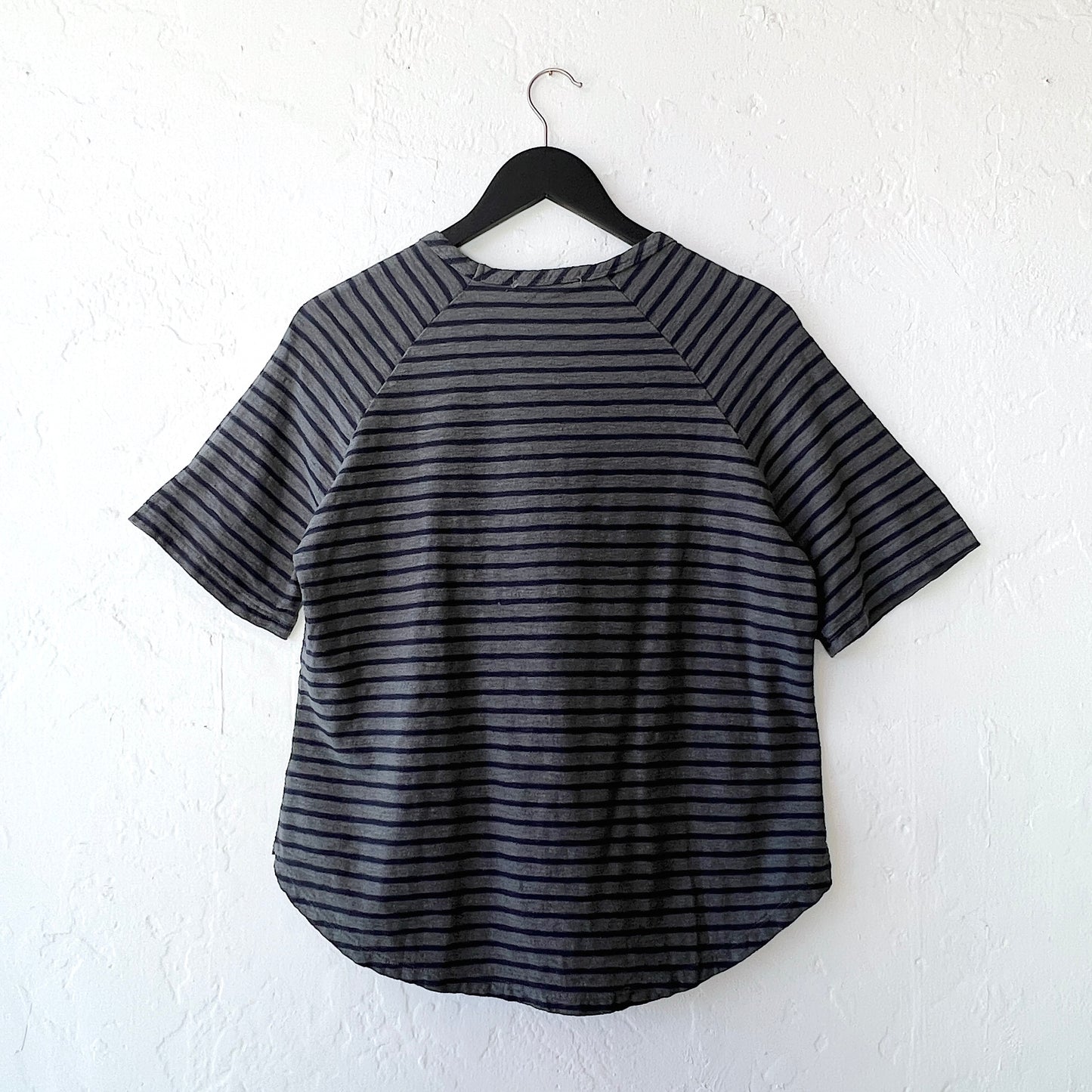 Boxy Raglan Sleeve Tee in Anthracite & Navy Stripe