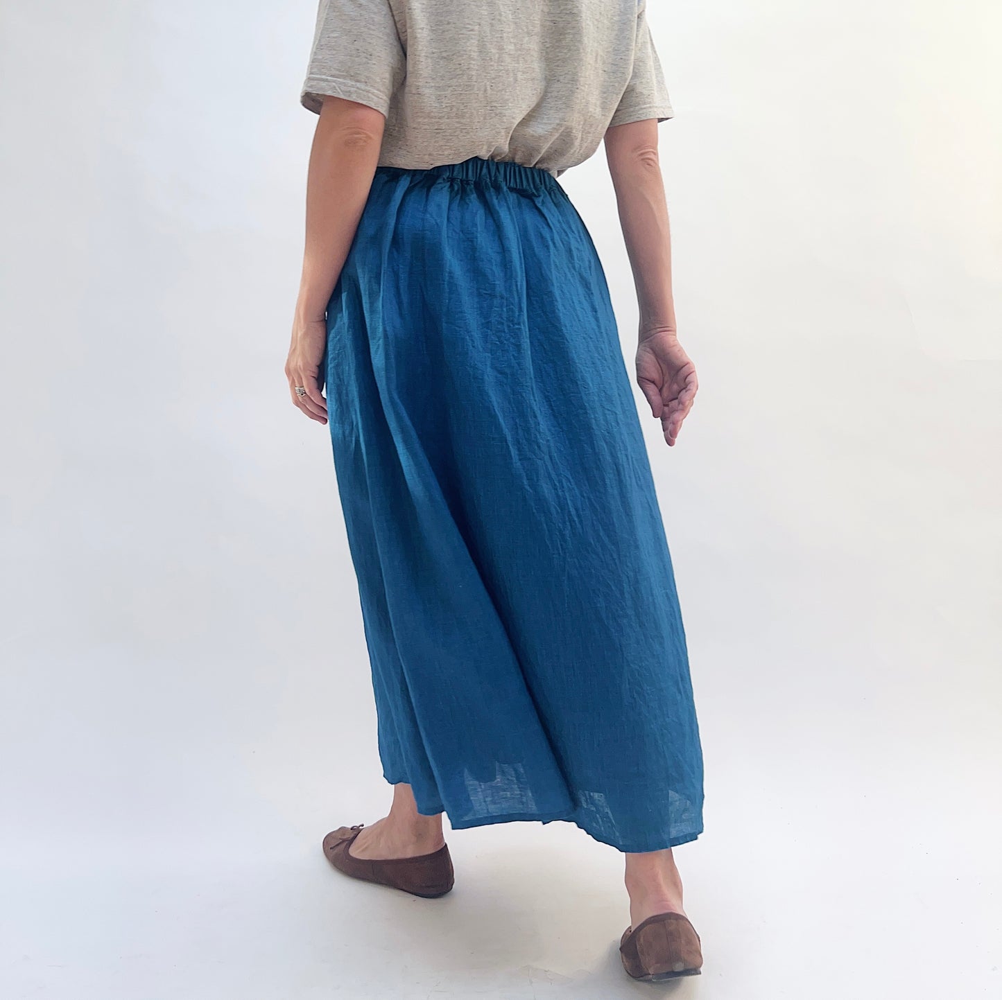 Woven Linen Skirt in Light Indigo