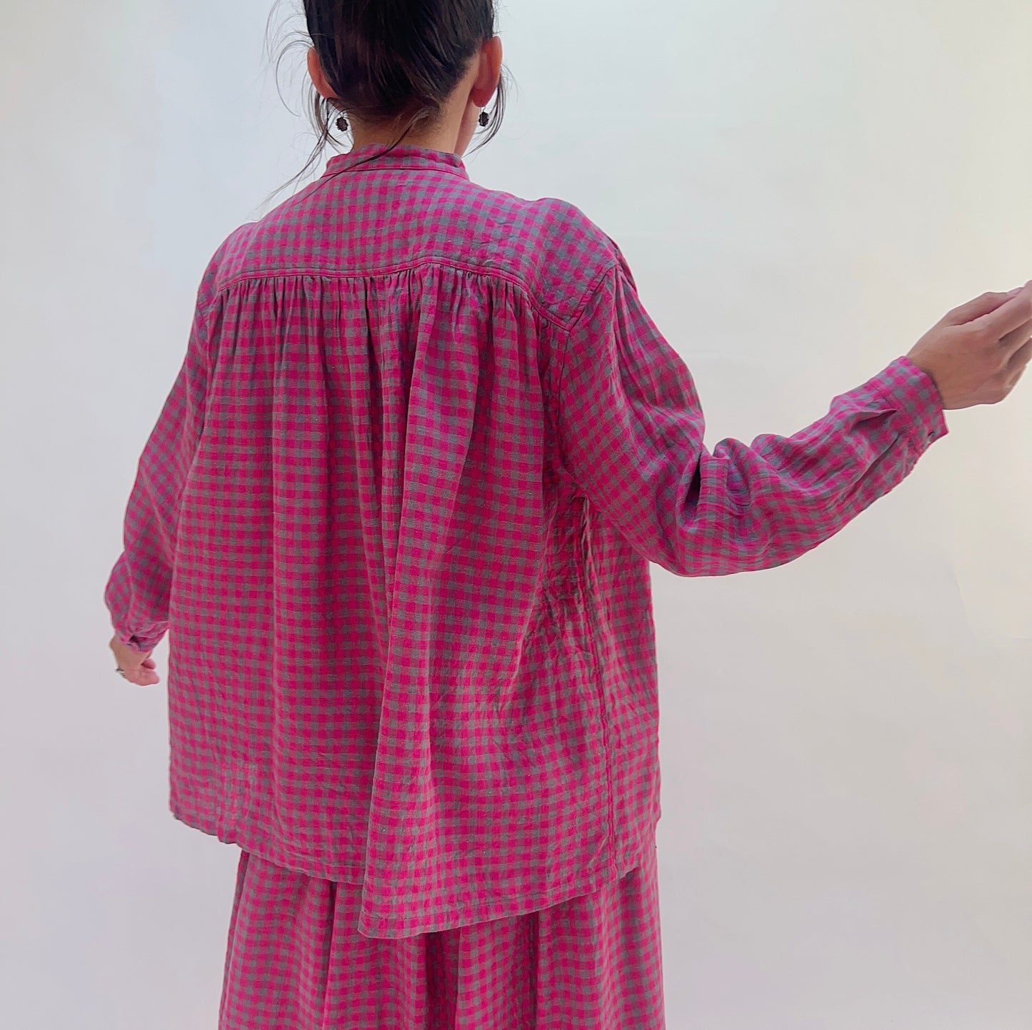 Woven Gingham Check Shirt in Bright Pink