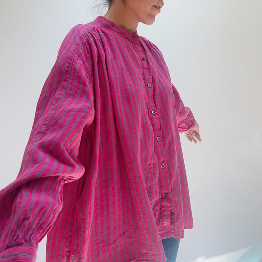 Woven Striped Shirt in Bright Pink
