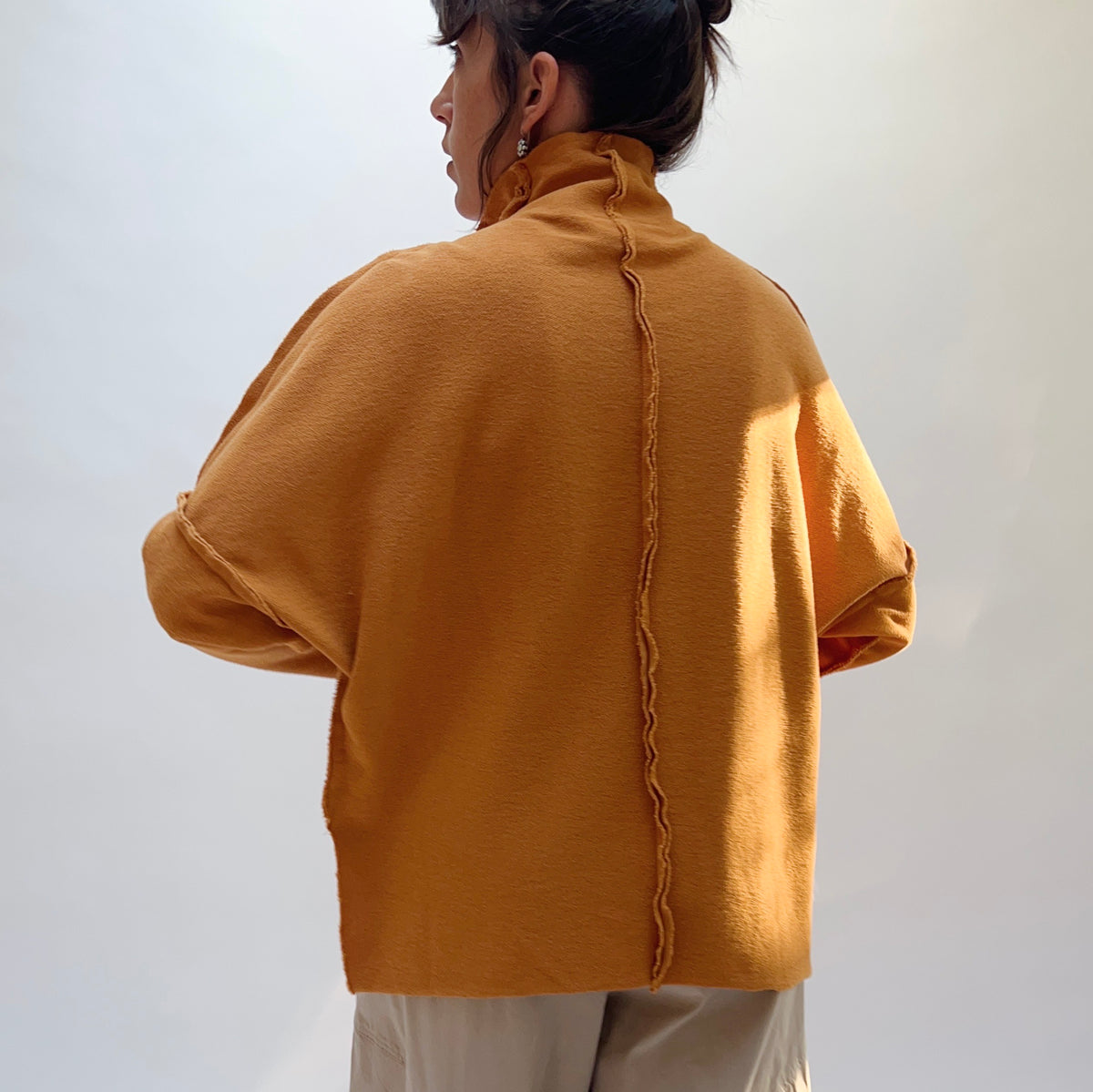 Eleven Stitch | Long Funnel Neck Slub Sweatshirt in Artichoke main image 1