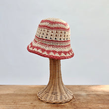Load image into Gallery viewer, Cream &amp; Coral Knit Bucket Hat
