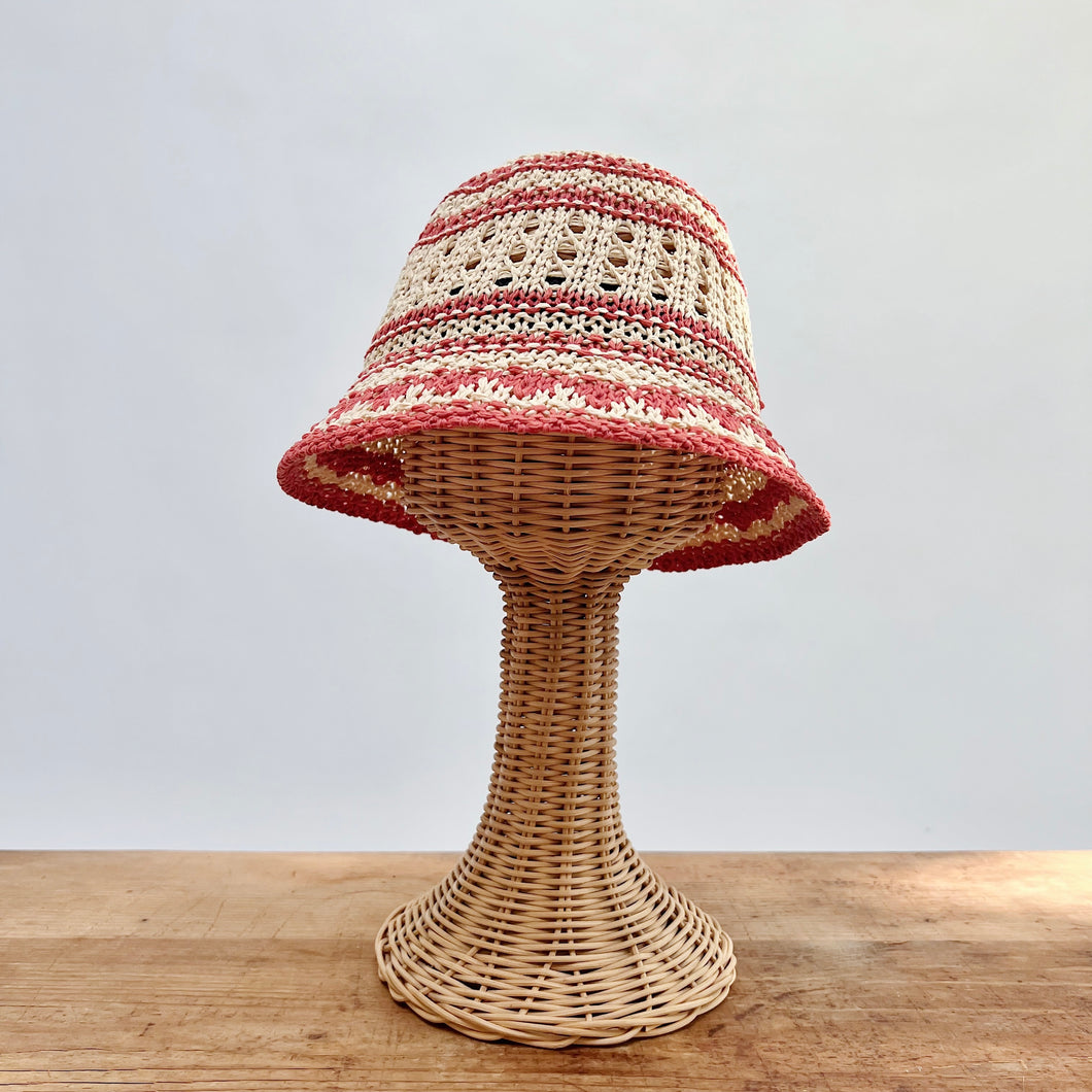 Cream & Coral Knit Bucket Hat