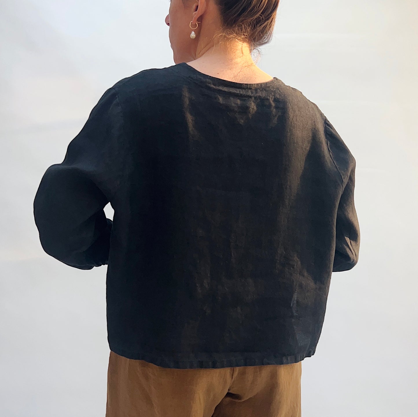 Bryn Walker | Linen Button Front Crop Cardigan in Black