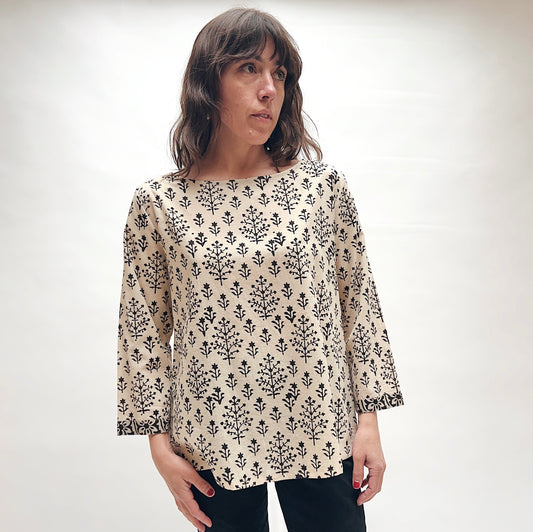 Boat Neck Blouse in Plant Print