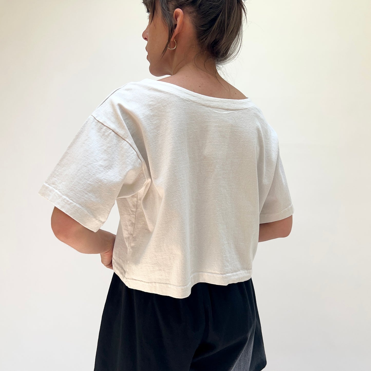 Cropped Button Tee in Cream