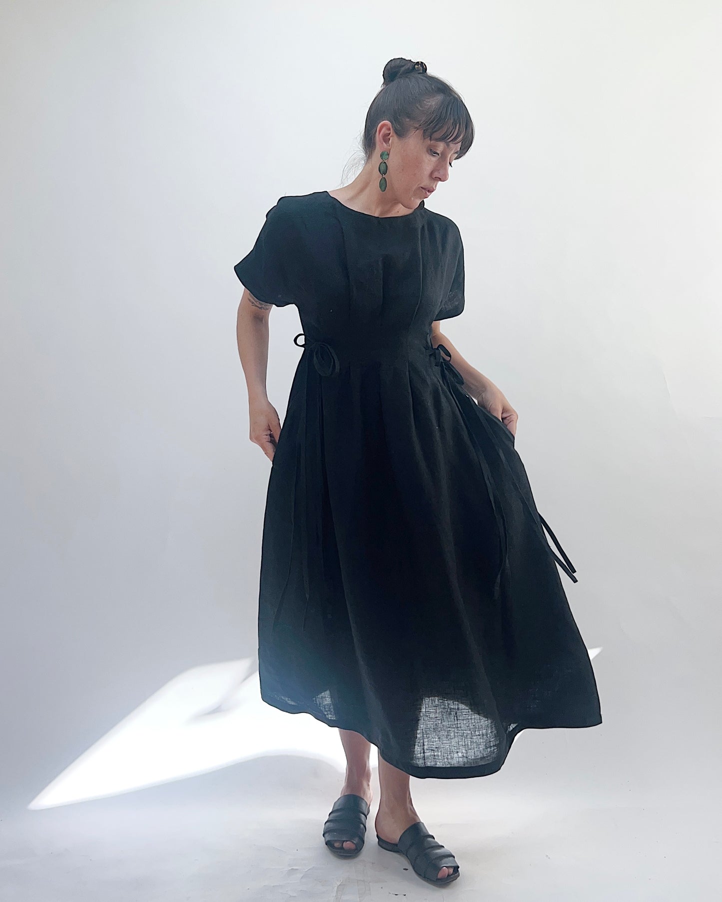 Linen Tie Dress in Black