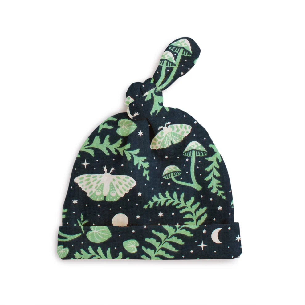 Winter Water Factory | Knotted Baby Hat in Luna Moths Night Sky