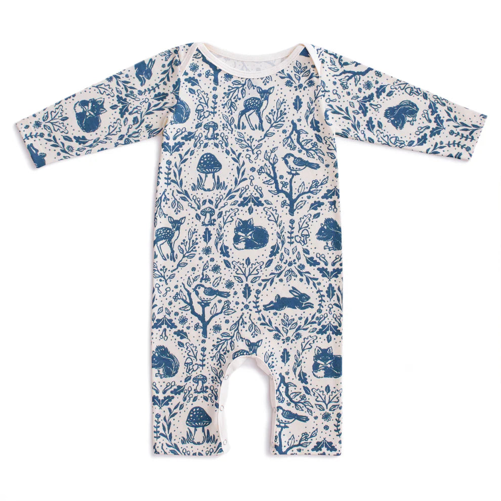 Winter Water Factory | Long Sleeve Romper in Animal Tapestry Delft Blue