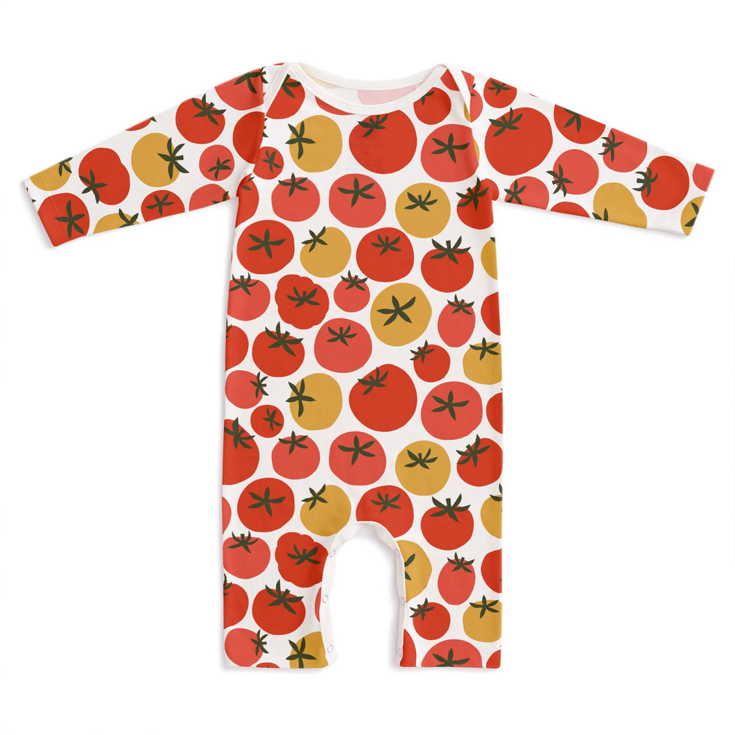 Winter Water Factory | Long Sleeve Romper in Red & Yellow Tomatoes Print
