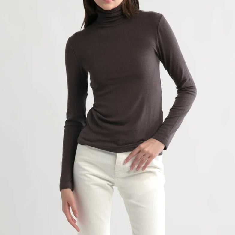Tencel Wool Blend Turtleneck in Charcoal