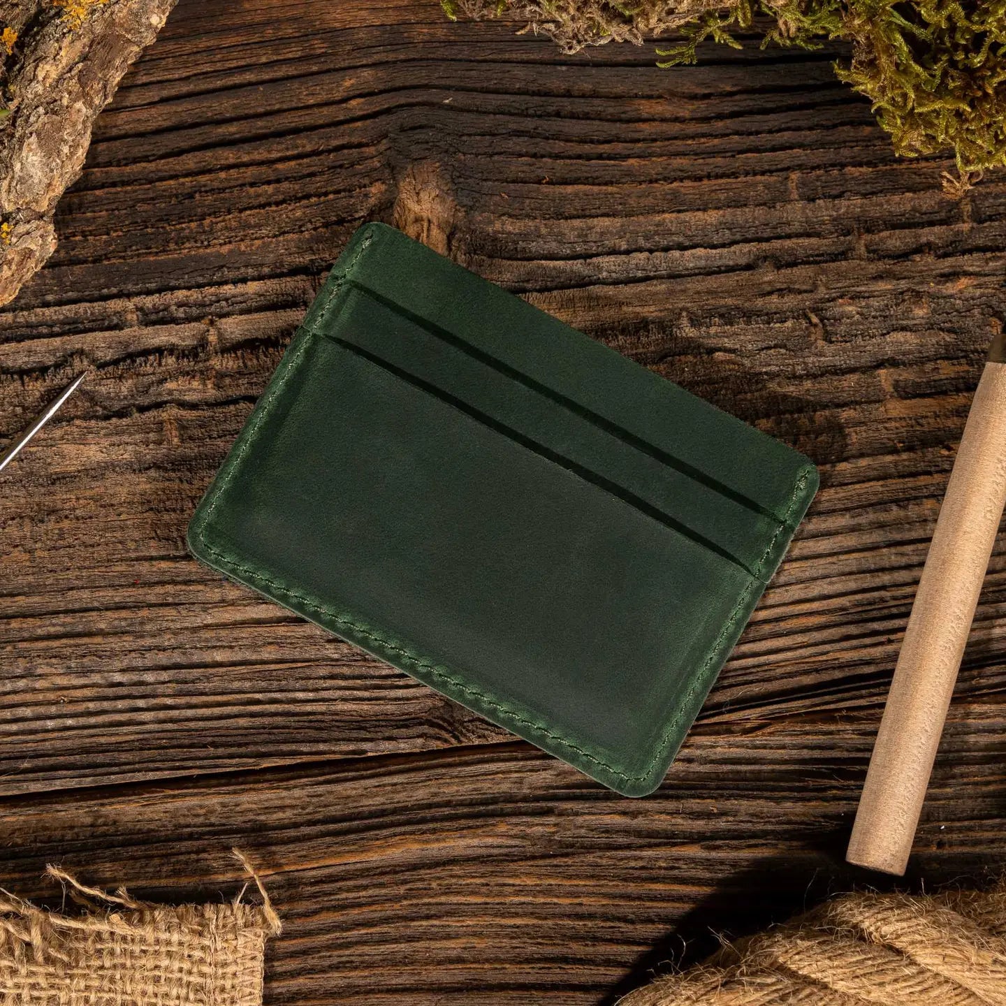 Leather Card Holder Wallet in Hunter Green