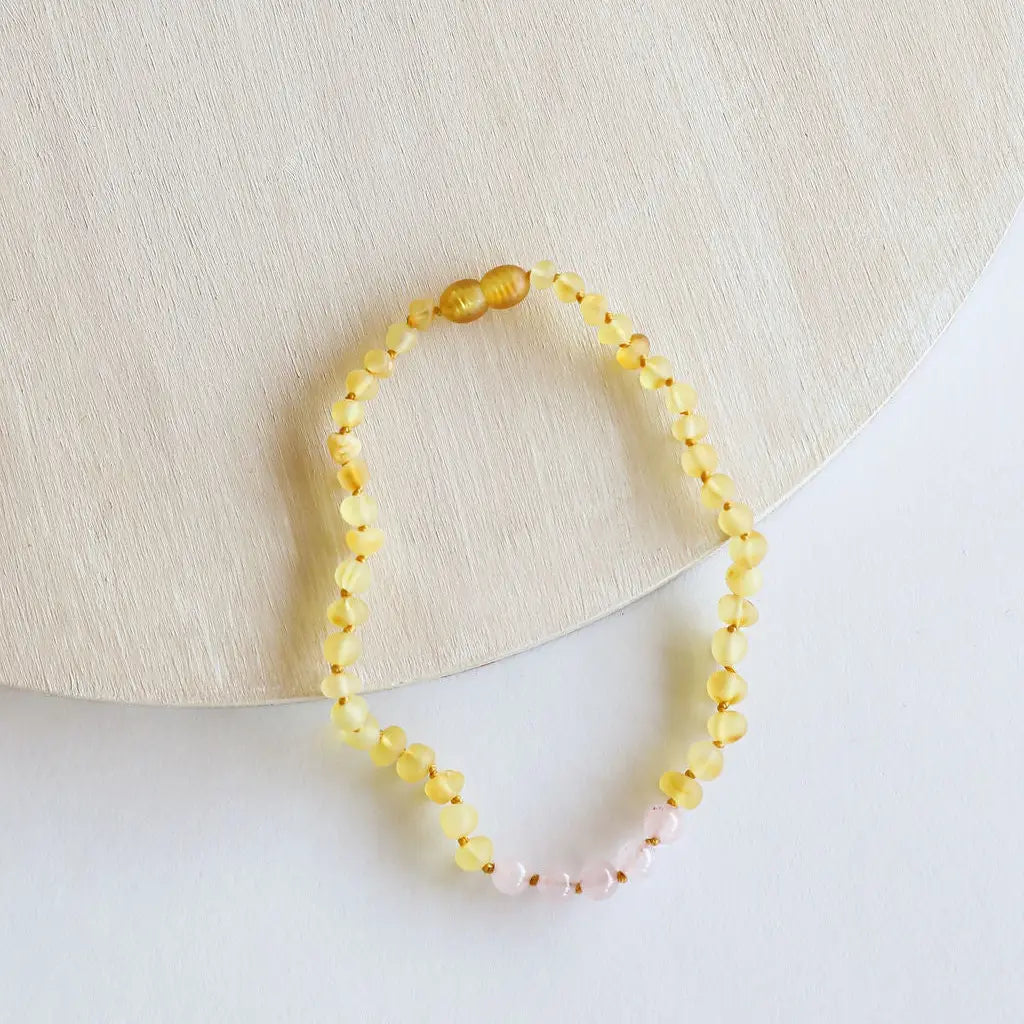 Raw Honey Amber + Rose Quartz Necklace