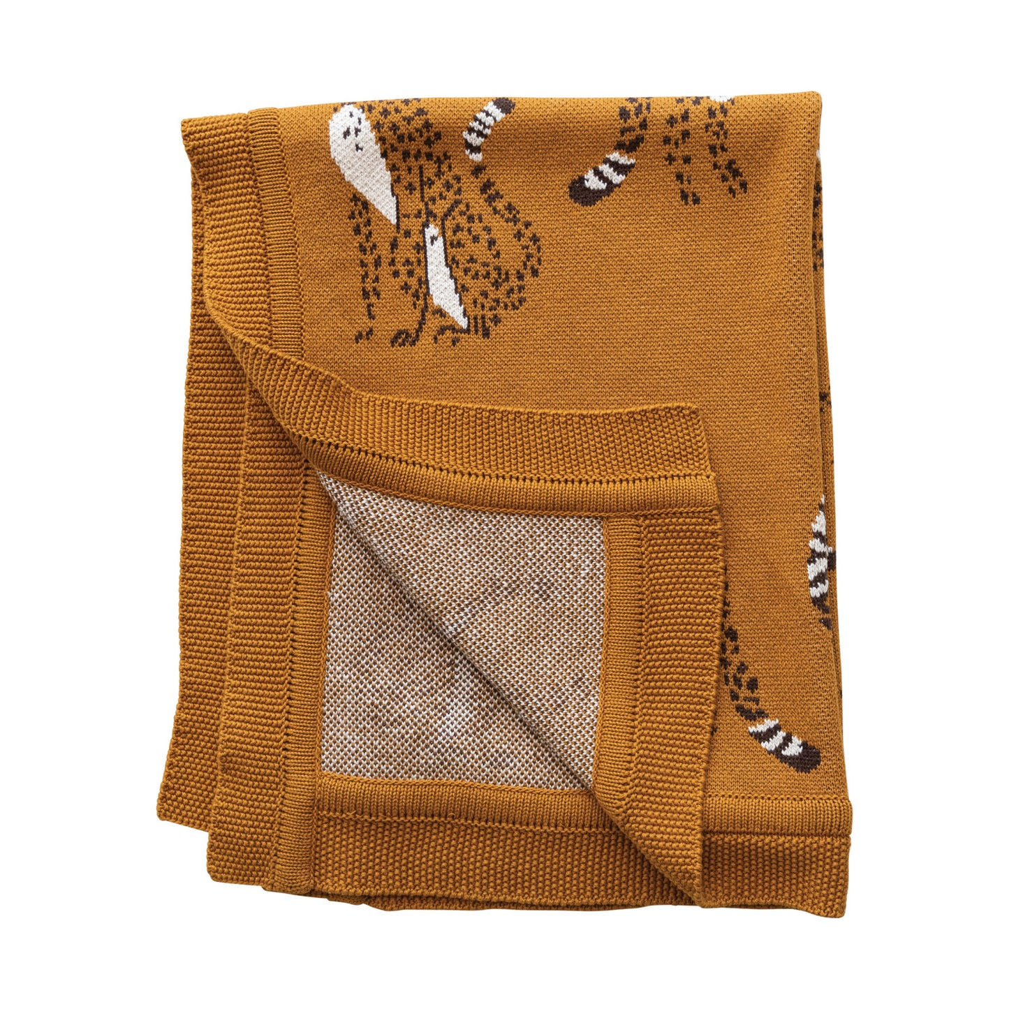 Mustard Cotton Knit Throw with Cheetahs