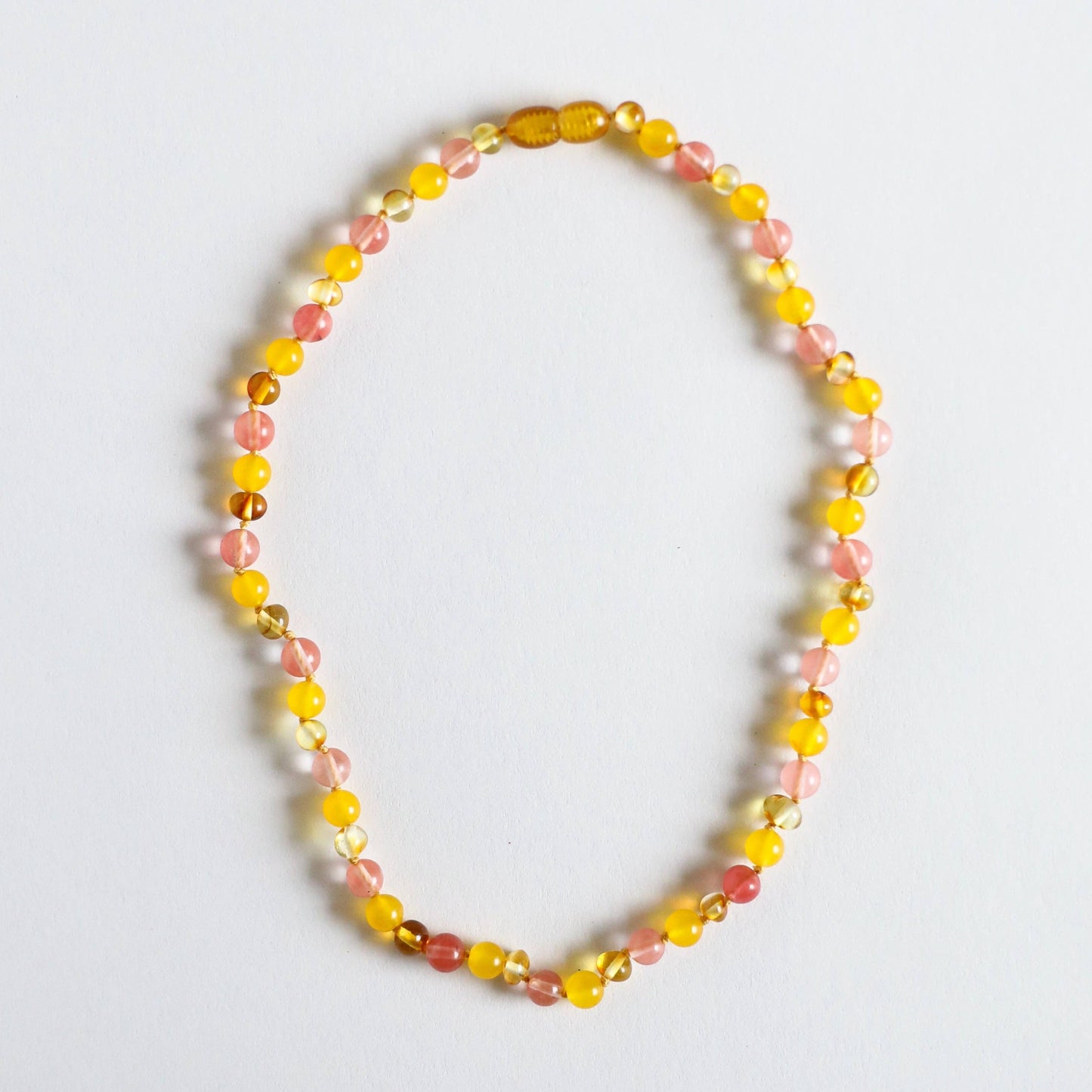 Polished Honey Amber + Honeysuckle Gemstone Necklace