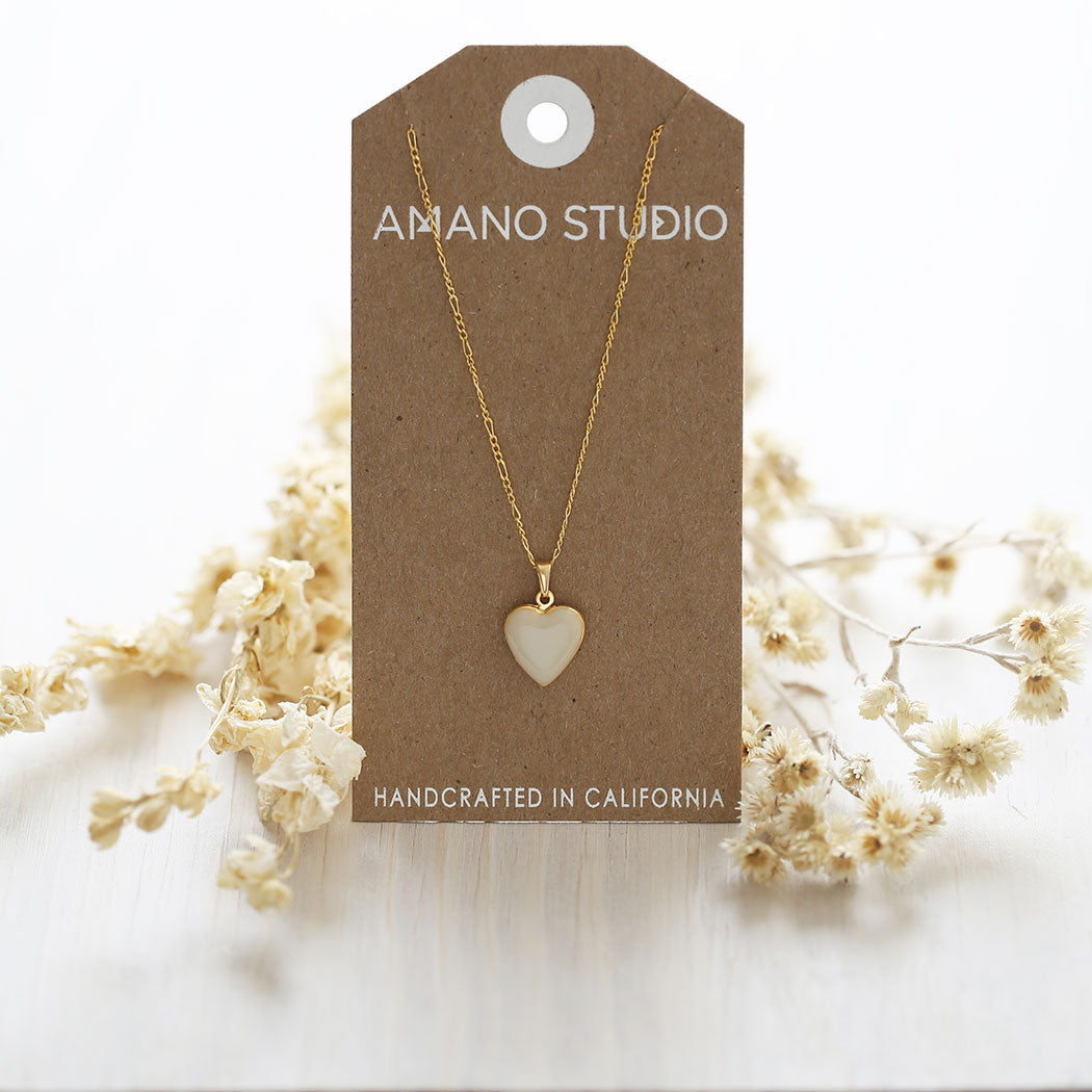 Enamel Heart Locket in Beige