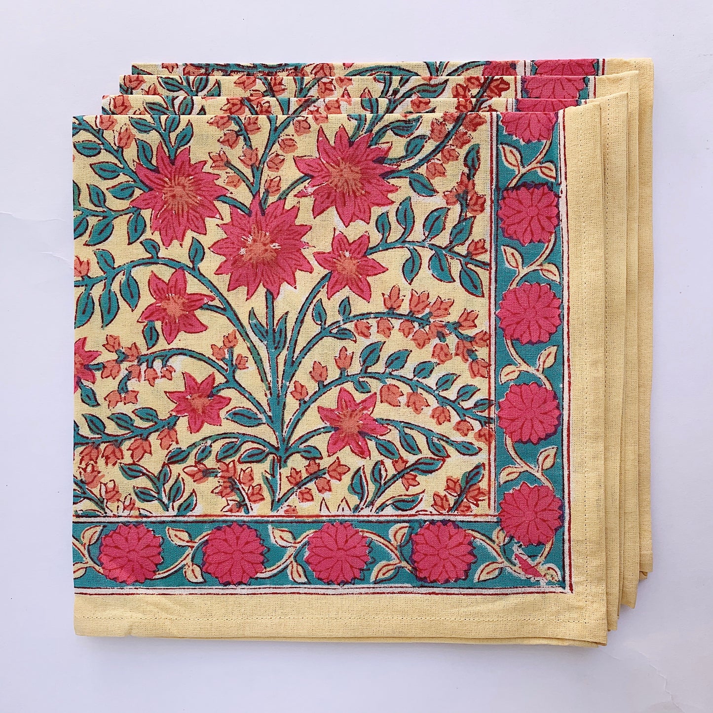 Blockprint Napkin Set/4 | Pink Cosmo