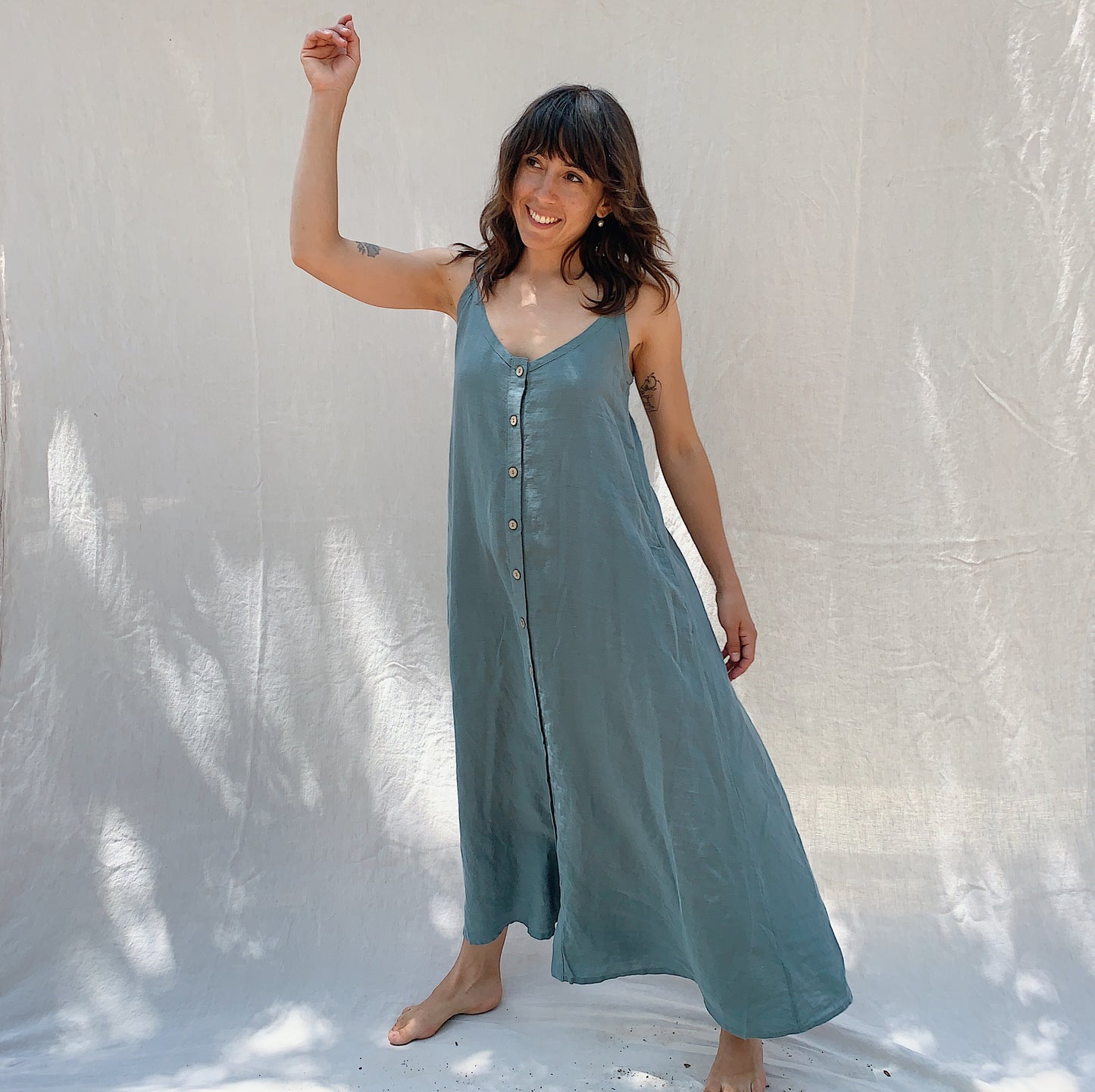 Button Front Dress in Sage