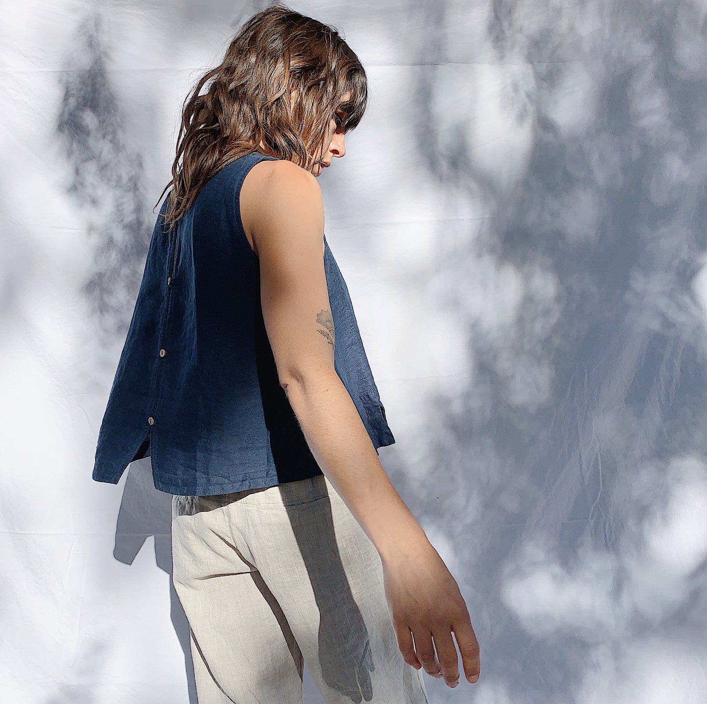 Button Back Tank in Navy