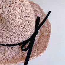 Load image into Gallery viewer, girls paper braid hat pink detail shot on white background
