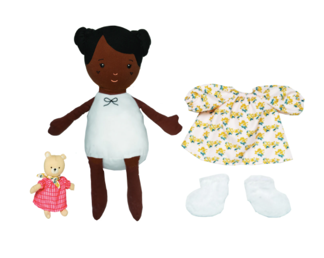 manhattan toy harper playdate toy with clothes separate laydown on white background