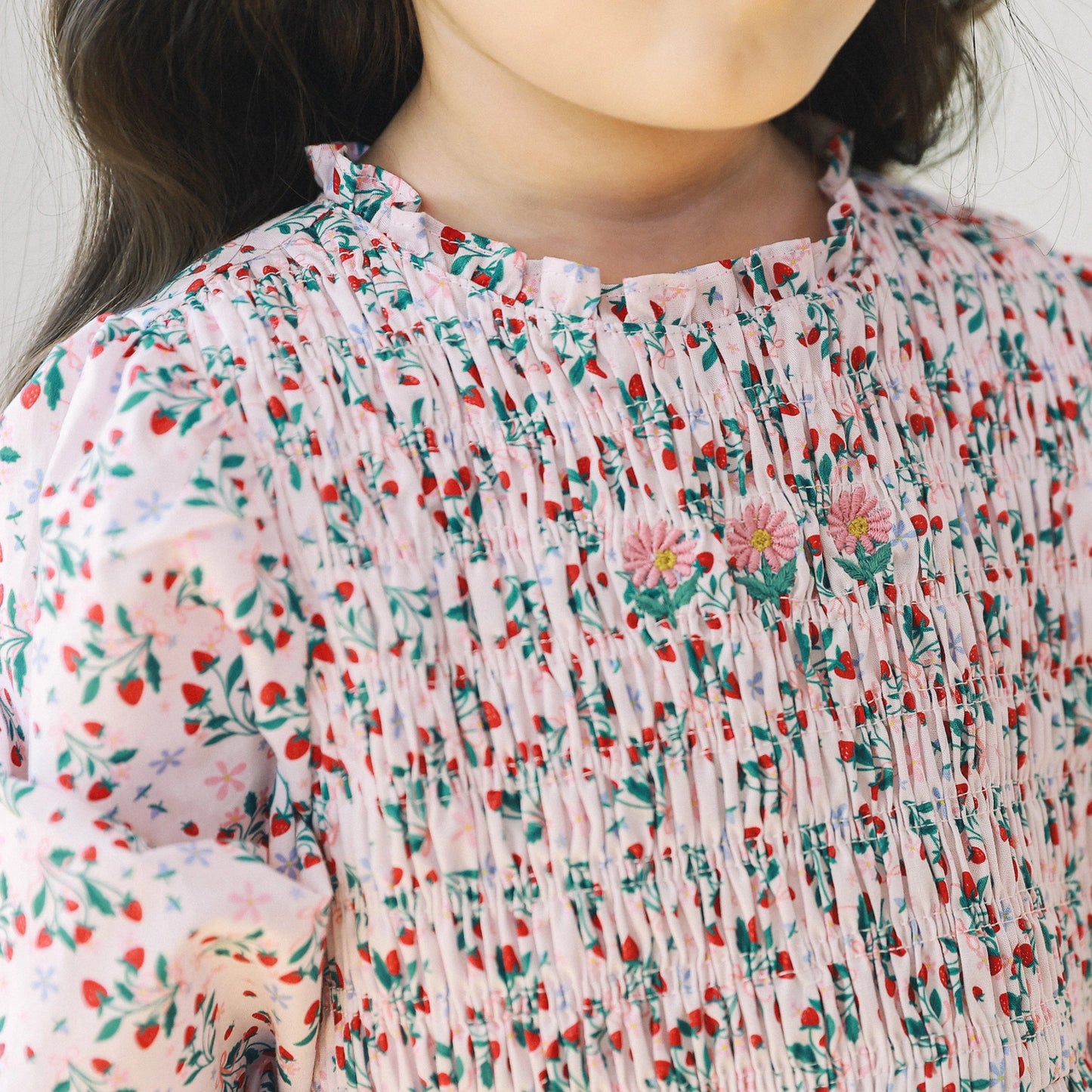 Leah Strawberry Print Smocked Dress