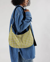 Load image into Gallery viewer, Baggu | Crescent Bag in Pink Pistachio Pixel Gingham
