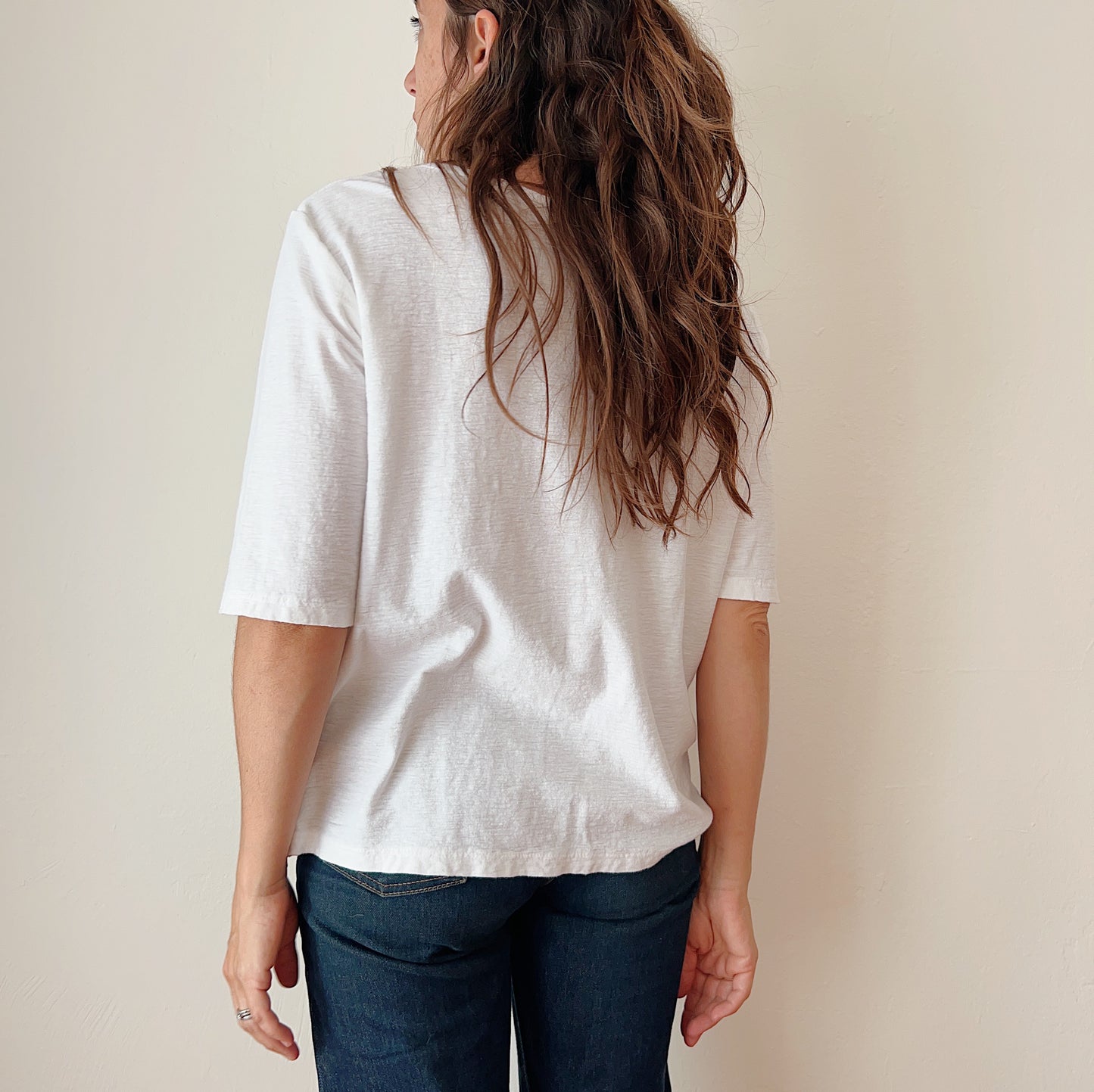 Elbow Sleeve Top in White