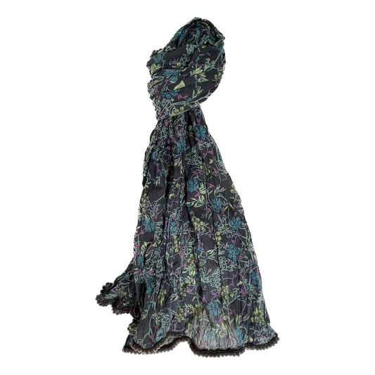 Little Journeys | Crinkled Cotton Scarf in Shoji Charcoal