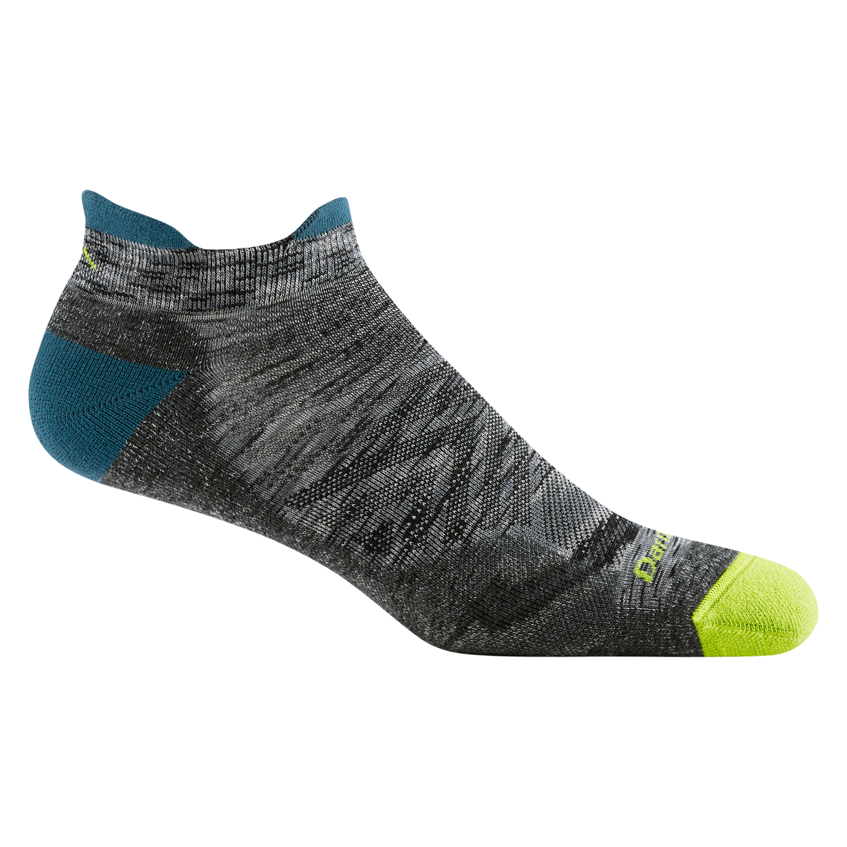 Gray ankle sock with green accents on a white background
