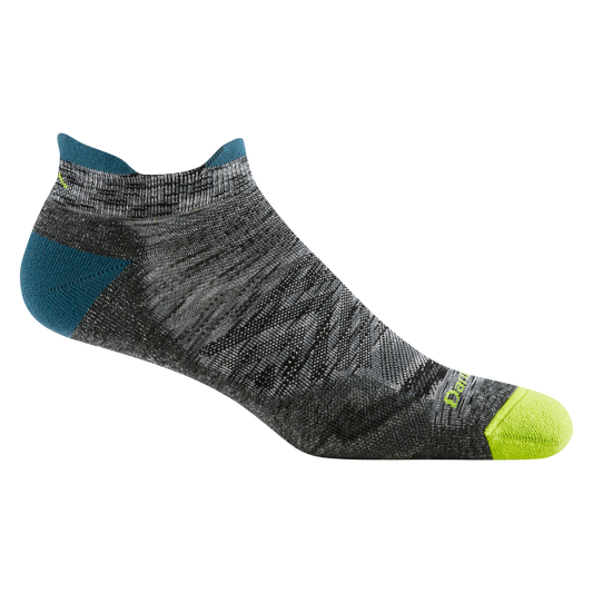 Gray ankle sock with green accents on a white background