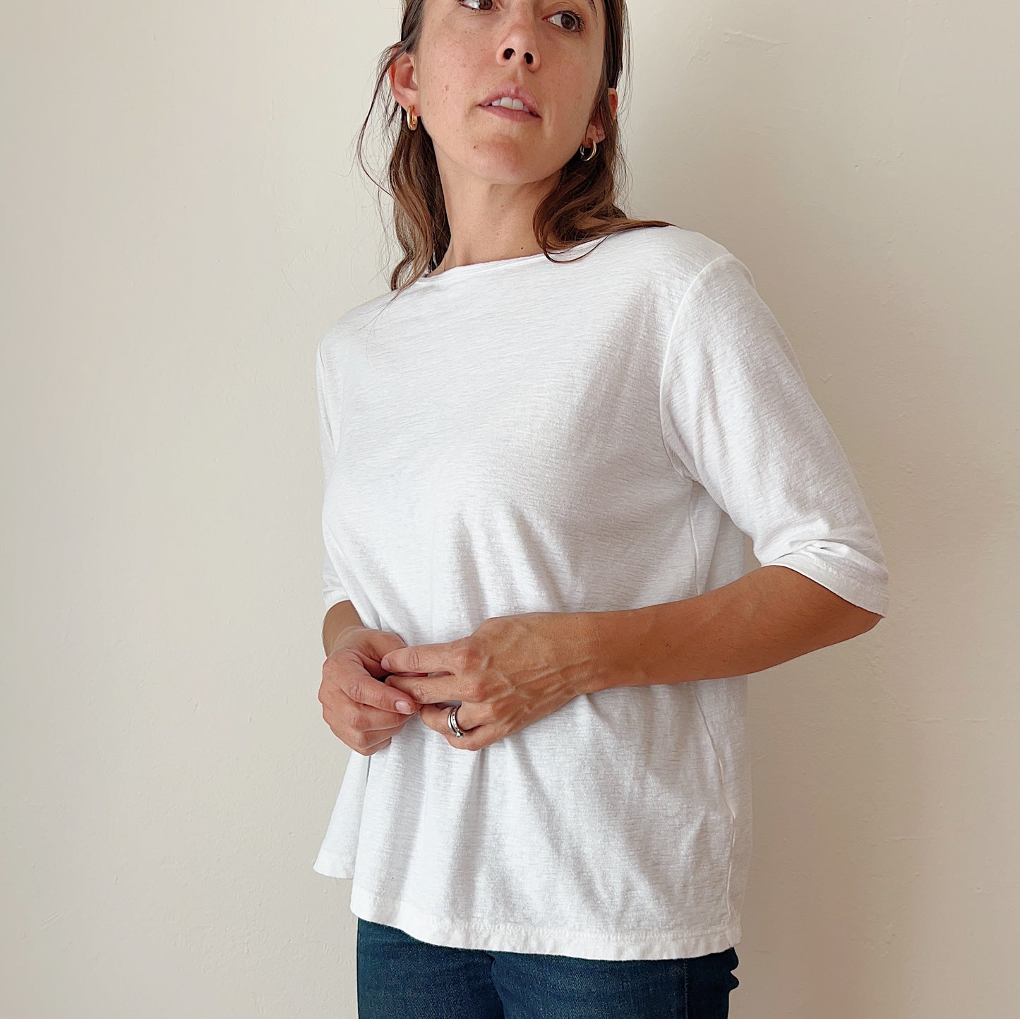 Elbow Sleeve Top in White