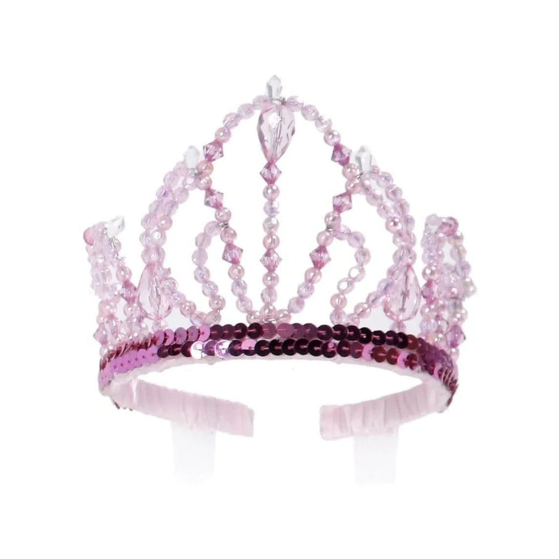 Pink beaded tiara on a white background