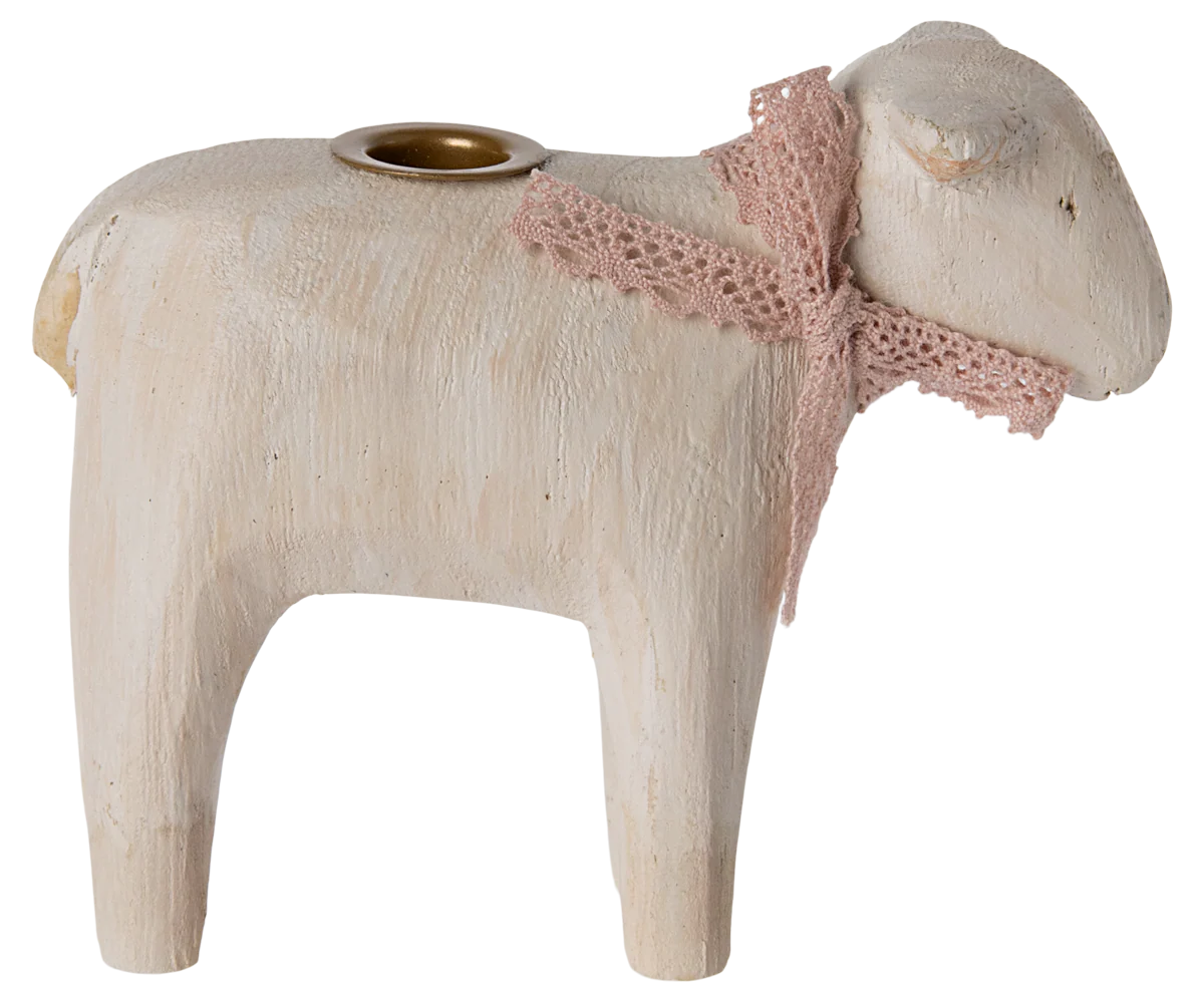 Maileg | Wooden Candle Holder with Candle - Lamb, Rose