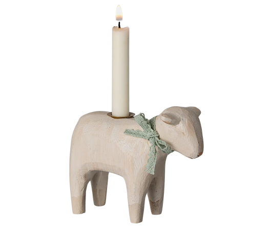 Maileg | Wooden Candle Holder and Candle - Lamb, Mint