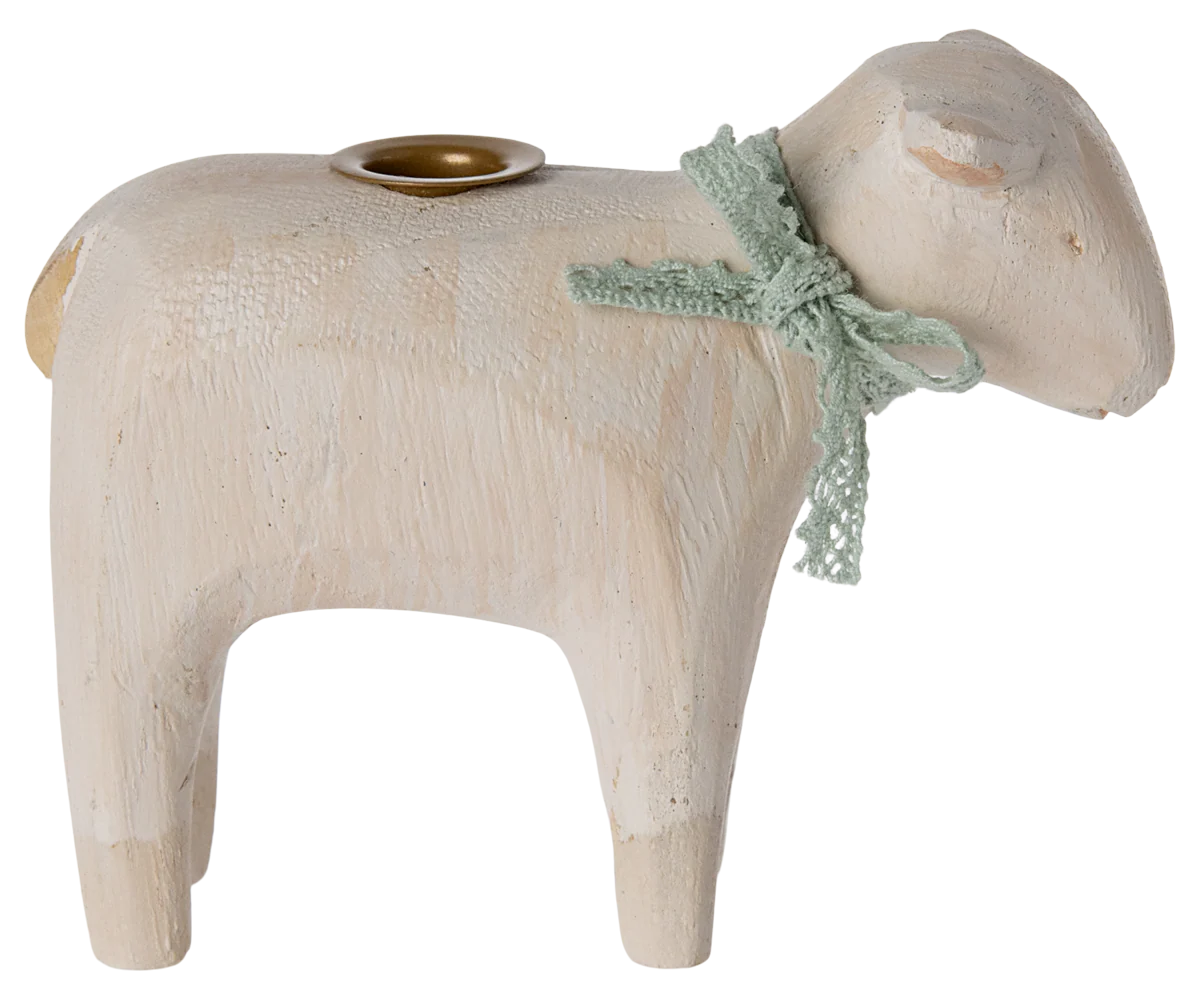 Maileg | Wooden Candle Holder and Candle - Lamb, Mint