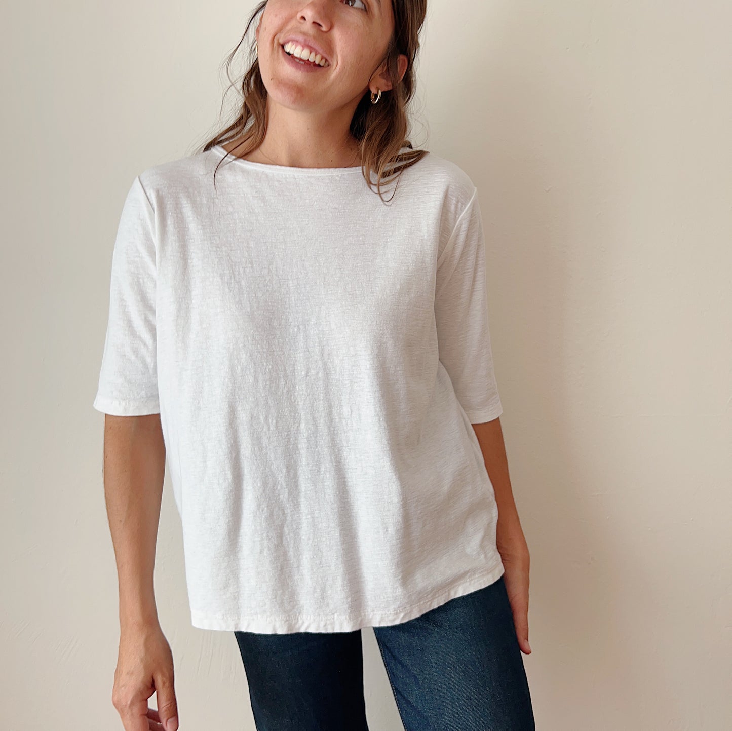 Elbow Sleeve Top in White