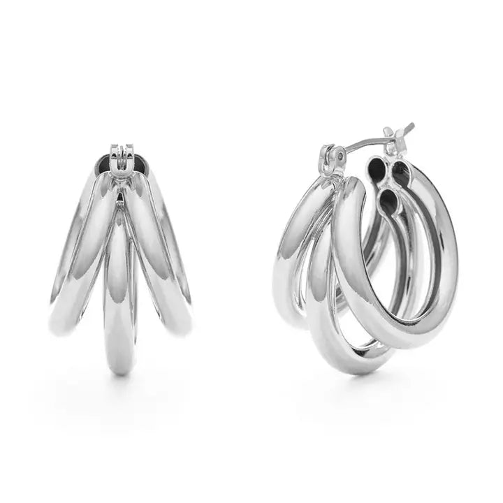 Vintage Style Triple Hoop Earrings in Silver